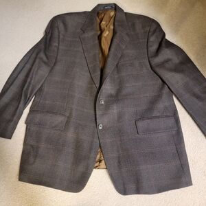 Vintage Chaps Ralph Lauren Brown Plaid 100% Wool Lambswool Blazer 50R  Soft